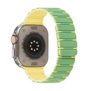 For Apple Watch Ultra 49mm Two-color Magnetic Silicone Watch Band(Mint Light Yellow)