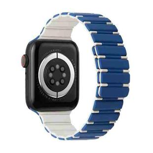 For Apple Watch Series 8 41mm Two-color Magnetic Silicone Watch Band(Dark Blue White)