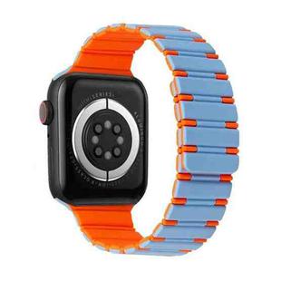 For Apple Watch Series 7 41mm Two-color Magnetic Silicone Watch Band(Mist Blue Orange)