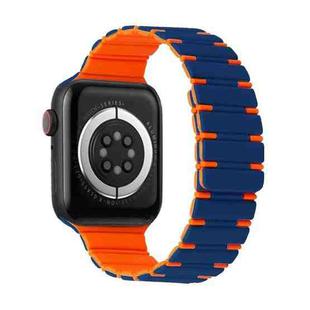 For Apple Watch Series 6 44mm Two-color Magnetic Silicone Watch Band(Midnight Blue Orange)