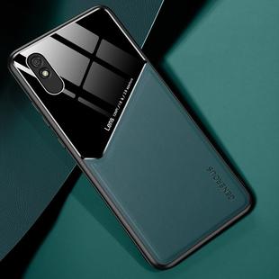 For Xiaomi Redmi 9A All-inclusive Leather + Organic Glass Phone Case with Metal Iron Sheet(Dark Green)