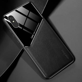 For Xiaomi Redmi 9A All-inclusive Leather + Organic Glass Phone Case with Metal Iron Sheet(Black)