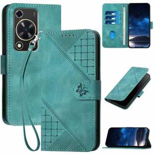 For Huawei Enjoy 70 YX0080 Grid Butterfly Embossed Pattern Flip Leather Phone Case with Lanyard(Light Blue)