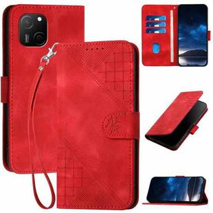 For Huawei Maimang A20 YX0080 Grid Butterfly Embossed Pattern Flip Leather Phone Case with Lanyard(Red)