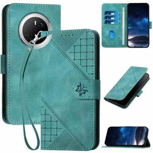 For Huawei Mate 70 Grid Butterfly Embossed Pattern Leather Phone Case with Lanyard(Light Blue)