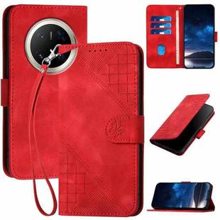 For Huawei Mate 70 Pro / Mate 70 Pro+ Grid Butterfly Embossed Pattern Leather Phone Case with Lanyard(Red)