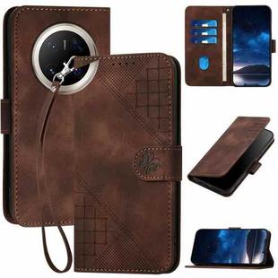 For Huawei Mate 70 Pro / Mate 70 Pro+ Grid Butterfly Embossed Pattern Leather Phone Case with Lanyard(Coffee)