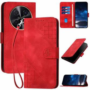 For Huawei nova 12i Grid Butterfly Embossed Pattern Leather Phone Case with Lanyard(Red)