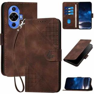 For Huawei nova 12s Grid Butterfly Embossed Pattern Leather Phone Case with Lanyard(Coffee)