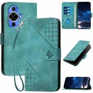 For Huawei nova 12s Grid Butterfly Embossed Pattern Leather Phone Case with Lanyard(Light Blue)