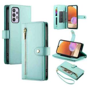 For Samsung Galaxy A32 4G Nine Card-slot Zipper Wallet Bag Leather Phone Case(Mint Green)