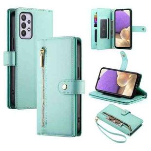 For Samsung Galaxy A32 5G Nine Card-slot Zipper Wallet Bag Leather Phone Case(Mint Green)