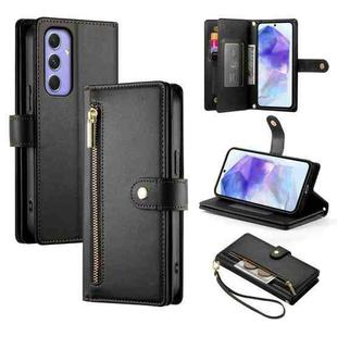 For Samsung Galaxy A55 Nine Card-slot Zipper Wallet Bag Leather Phone Case(Black)