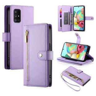 For Samsung Galaxy A71 4G Nine Card-slot Zipper Wallet Bag Leather Phone Case(Purple)