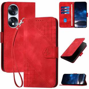 For Honor 70 Pro / 70 Pro+ YX0080 Grid Butterfly Embossed Pattern Flip Leather Phone Case with Lanyard(Red)