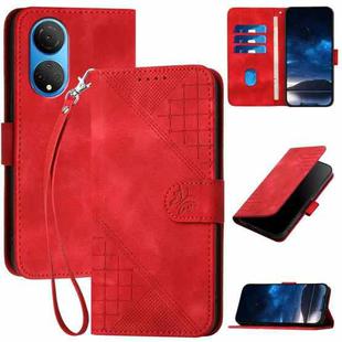 For Honor X7 4G / Play 30 Plus YX0080 Grid Butterfly Embossed Pattern Flip Leather Phone Case with Lanyard(Red)