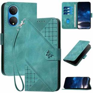 For Honor X7 4G / Play 30 Plus Grid Butterfly Embossed Pattern Leather Phone Case with Lanyard(Light Blue)