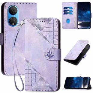 For Honor X7 4G / Play 30 Plus Grid Butterfly Embossed Pattern Leather Phone Case with Lanyard(Light Purple)