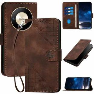 For Honor X50 / X9b Grid Butterfly Embossed Pattern Leather Phone Case with Lanyard(Coffee)