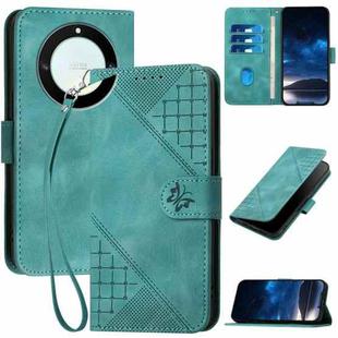 For Honor X40 5G / X9a 5G Grid Butterfly Embossed Pattern Leather Phone Case with Lanyard(Light Blue)