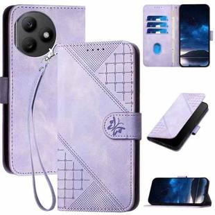 For Honor X50i+ Grid Butterfly Embossed Pattern Leather Phone Case with Lanyard(Light Purple)