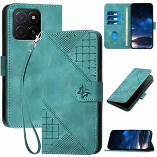 For Honor X5b / X5b Plus Global Grid Butterfly Embossed Pattern Leather Phone Case with Lanyard(Light Blue)