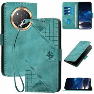 For Honor X9c Global Grid Butterfly Embossed Pattern Leather Phone Case with Lanyard(Light Blue)