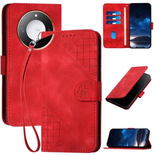 For Honor X60 / X9c Smart Grid Butterfly Embossed Pattern Leather Phone Case with Lanyard(Red)