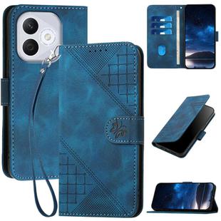 For Honor 400 Lite Global Grid Butterfly Embossed Pattern Leather Phone Case with Lanyard(Dark Blue)