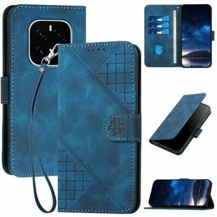 For Honor GT Pro Grid Butterfly Embossed Pattern Leather Phone Case with Lanyard(Dark Blue)