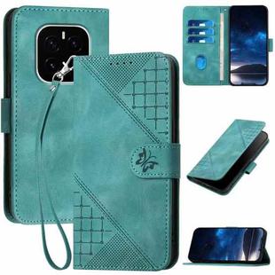 For Honor GT Pro Grid Butterfly Embossed Pattern Leather Phone Case with Lanyard(Light Blue)