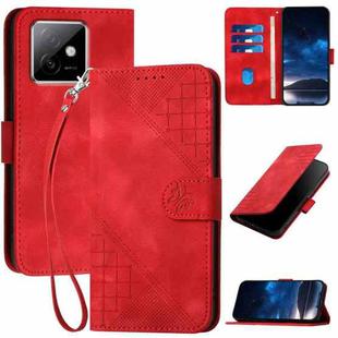 For Honor X60 GT Grid Butterfly Embossed Pattern Leather Phone Case with Lanyard(Red)