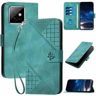 For Honor X60 GT Grid Butterfly Embossed Pattern Leather Phone Case with Lanyard(Light Blue)