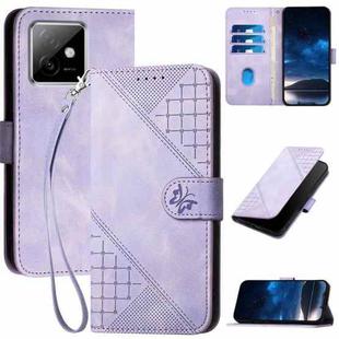 For Honor X60 GT Grid Butterfly Embossed Pattern Leather Phone Case with Lanyard(Light Purple)