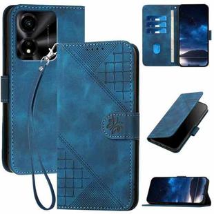 For Honor X5c Plus Grid Butterfly Embossed Pattern Leather Phone Case with Lanyard(Dark Blue)