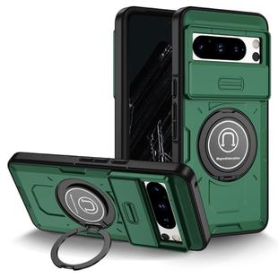 For Google Pixel 8 Pro Sliding Camshield TPU Hybrid PC Magnetic Holder Phone Case(Dark Green)