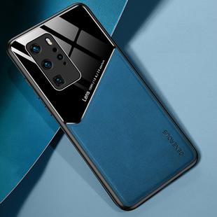 For Huawei P40 Pro All-inclusive Leather + Organic Glass Protective Case with Metal Iron Sheet(Blue)