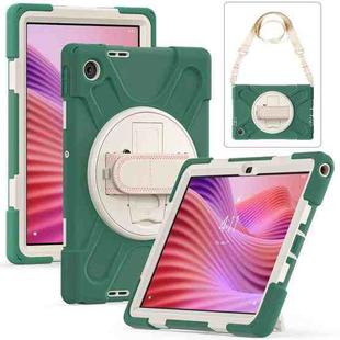 For Lenovo Tab 10.1 2025 / ZhaoYang K10c Rotatable Holder Silicone Hybrid PC Tablet Case with Shoulder Strap(Emerald Green)