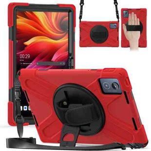 For Lenovo Tab K11 Plus Rotatable Holder Silicone Hybrid PC Tablet Case with Shoulder Strap(Red)