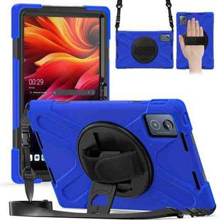For Lenovo Tab K11 Plus Rotatable Holder Silicone Hybrid PC Tablet Case with Shoulder Strap(Blue)