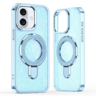 For iPhone 16 Plus Glitter Ring Holder MagSafe Phone Case(Blue)