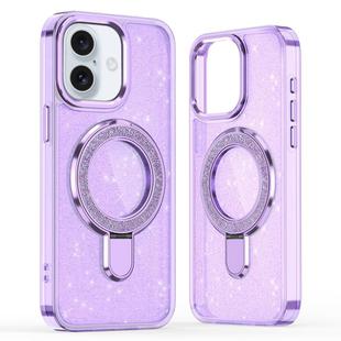 For iPhone 16 Plus Glitter Ring Holder MagSafe Phone Case(Purple)