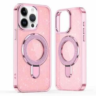 For iPhone 15 Pro Glitter Ring Holder MagSafe Phone Case(Pink)