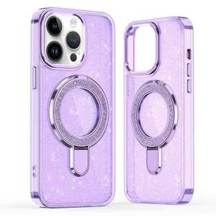 For iPhone 14 Pro Max Glitter Ring Holder MagSafe Phone Case(Purple)