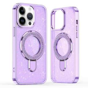 For iPhone 14 Pro Glitter Ring Holder MagSafe Phone Case(Purple)