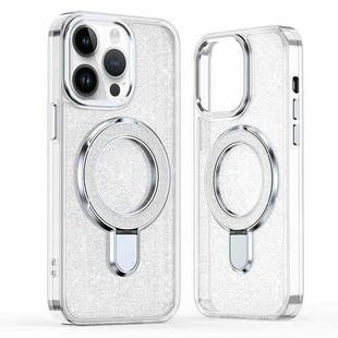 For iPhone 13 Pro Glitter Ring Holder MagSafe Phone Case(White)