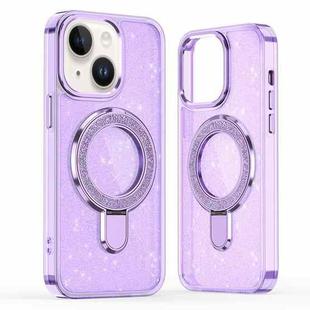 For iPhone 13 / 14 Glitter Ring Holder MagSafe Phone Case(Purple)