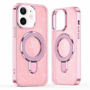 For iPhone 12 / 12 Pro Glitter Ring Holder MagSafe Phone Case(Pink)