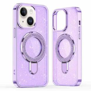 For iPhone 15 Plus Glitter Ring Holder MagSafe Phone Case(Purple)