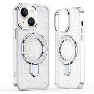 For iPhone 15 Plus Glitter Ring Holder MagSafe Phone Case(White)